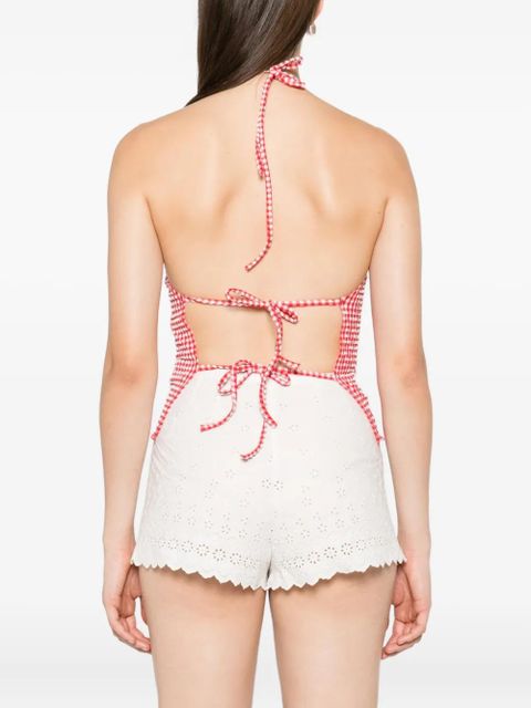 Hunza G check-pattern halterneck top - Red