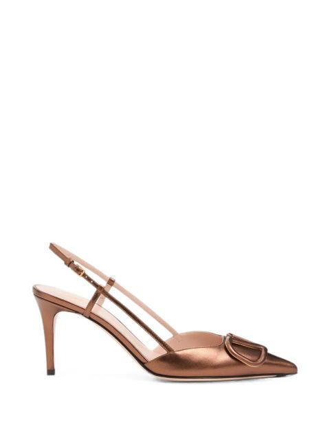 Valentino Garavani VLogo Signature slingback pumps in laminated nappa-leather 80mm - Brown - zdjęcie produktu nr 1