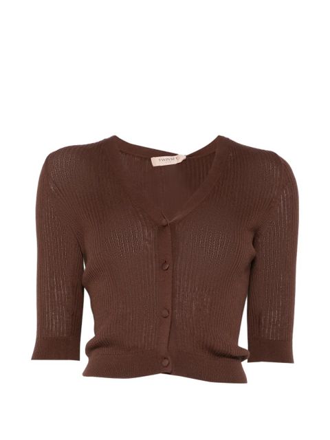 TWINSET V-neck ribbed cardigan - Brown - zdjęcie produktu nr 1