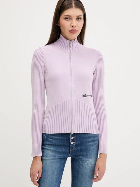 Karl Lagerfeld Jeans kardigan bawełniany damski kolor fioletowy lekki A3W18010 - zdjęcie produktu nr 1