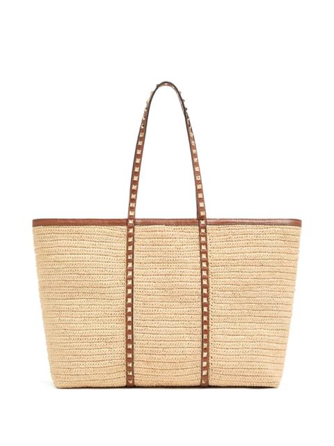 Valentino Garavani Rockstud raffia tote bag - Neutrals