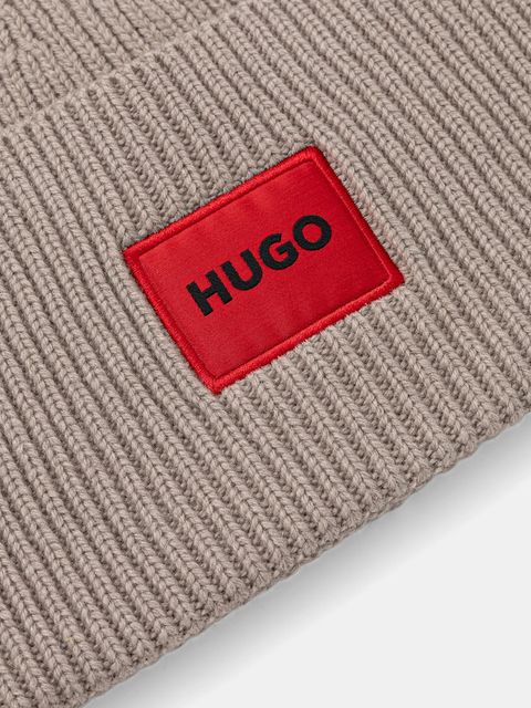 HUGO czapka wełniana kolor beżowy z grubej dzianiny wełniana 50502579