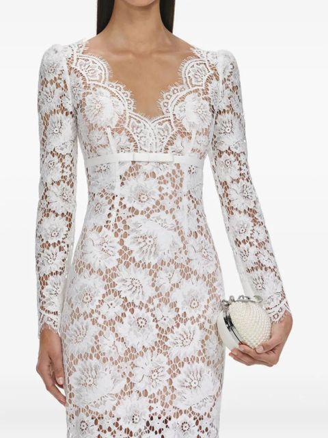 Self-Portrait floral-lace long-sleeve midi dress - White - zdjęcie produktu nr 1