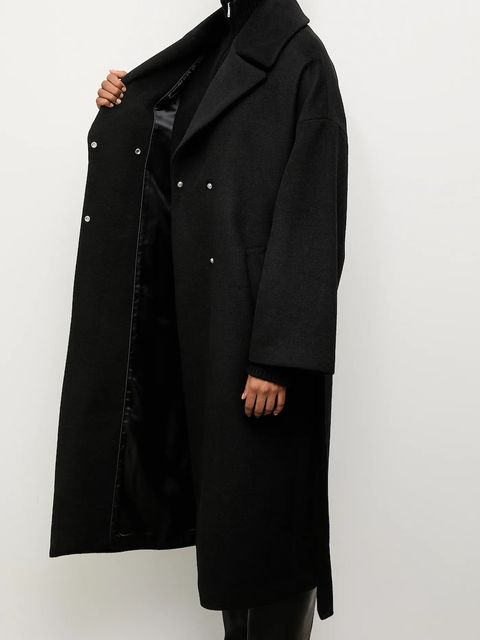 Answear.LAB płaszcz wełniany kolor czarny przejściowy dwurzędowy