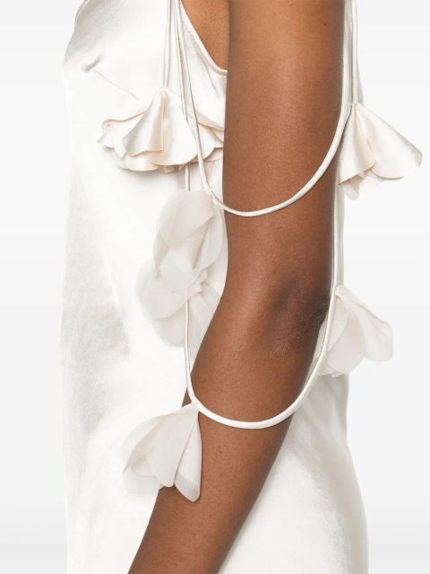 Self-Portrait floral-appliqué satin maxi dress - Neutrals