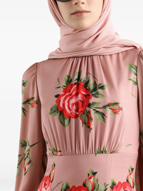 Dolce & Gabbana floral-print long-sleeve midi dress - Pink