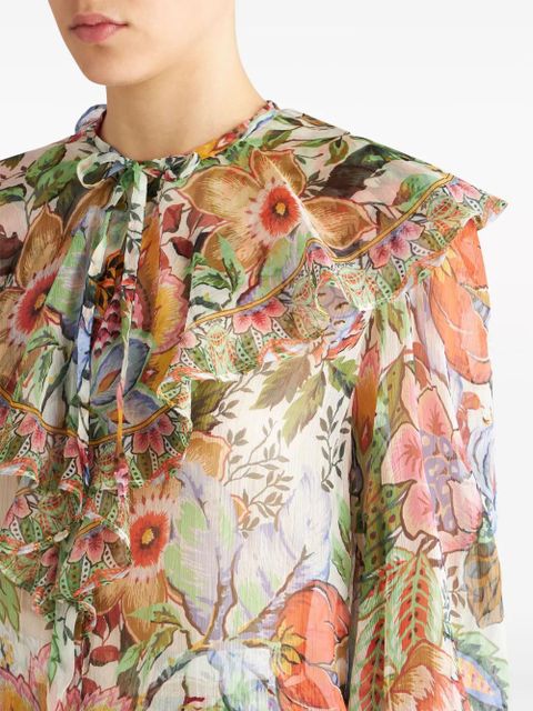 ETRO ruffled floral-print silk shirt - Green