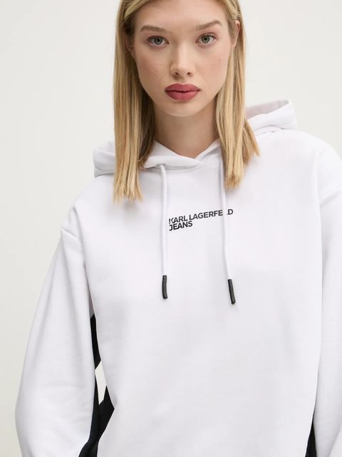 Karl Lagerfeld Jeans bluza damska kolor biały z kapturem z nadrukiem A1W20017