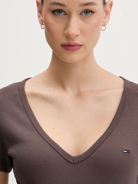 Tommy Jeans t-shirt damski kolor brązowy DW0DW17385