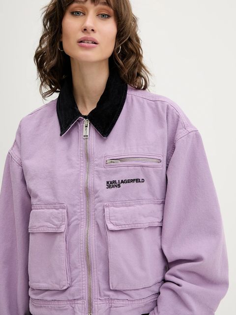 Karl Lagerfeld Jeans kurtka bawełniana kolor fioletowy przejściowa oversize A3W14016