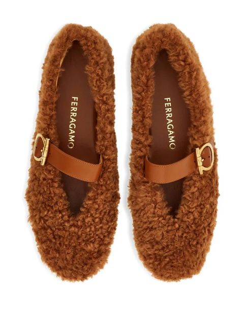 Ferragamo shearling ballet flats - Brown