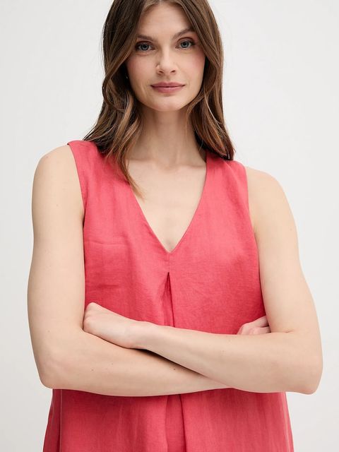 United Colors of Benetton sukienka lniana kolor czerwony mini rozkloszowana 4AGHDV0AX