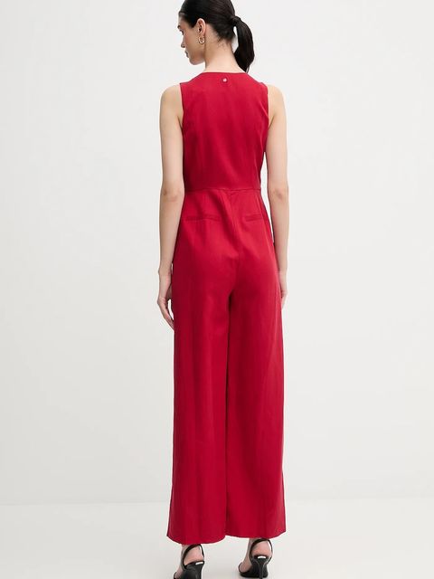 Pedro del Hierro kombinezon z domieszką lnu kolor czerwony z domieszką lnu z dekoltem w szpic 5899922