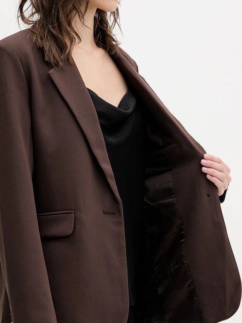 Abercrombie & Fitch marynarka kolor brązowy jednorzędowa gładka KI144-5233-480