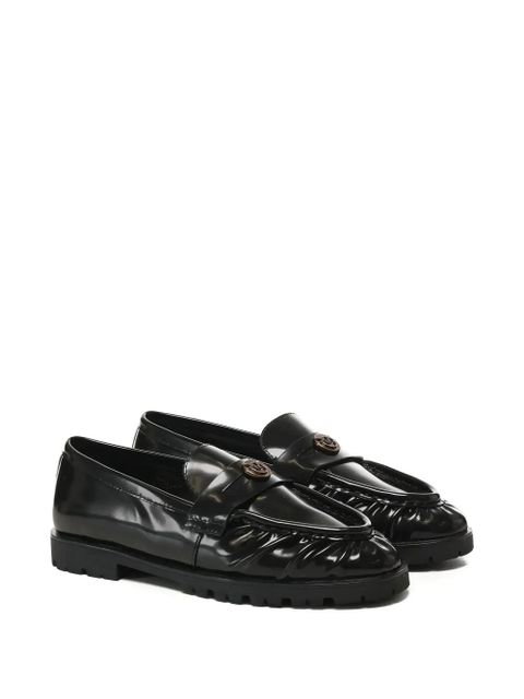 PINKO pleated logo-plaque loafers - Blacks and greys