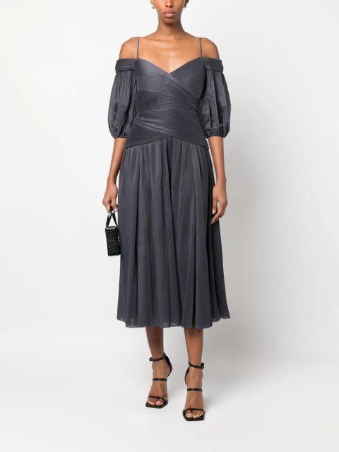 ZIMMERMANN off-shoulder pleated midi dress - Blue