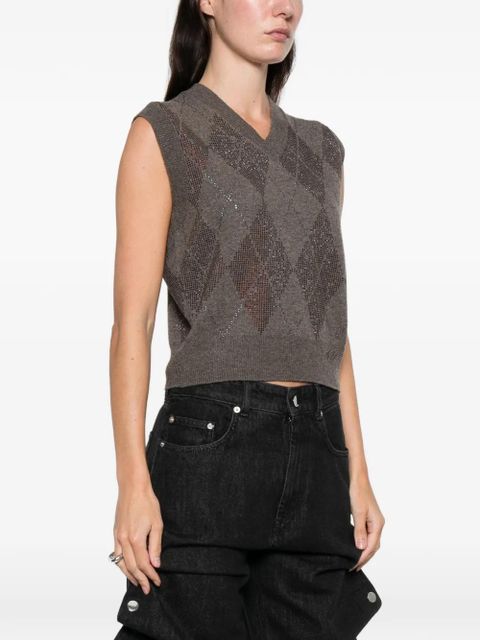 Alexander Wang argyle V-neck vest - Brown - zdjęcie produktu nr 2