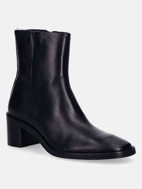 Calvin Klein botki skórzane BLOCK HEEL ZIP BOOT LTH damskie kolor czarny na słupku HW0HW02593 - zdjęcie produktu nr 1