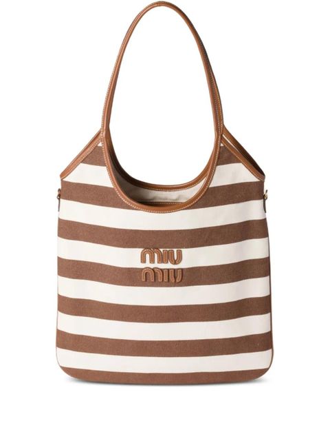 Miu Miu Ivy striped tote bag - Brown - zdjęcie produktu nr 1