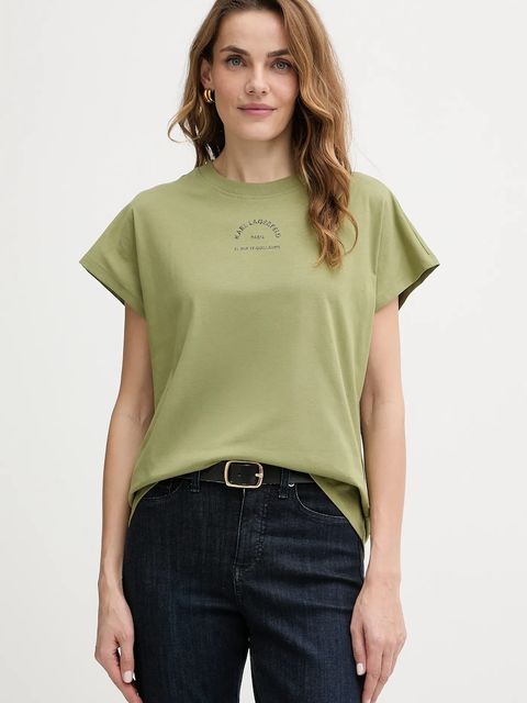 Karl Lagerfeld t-shirt bawełniany damski kolor zielony B1W17032