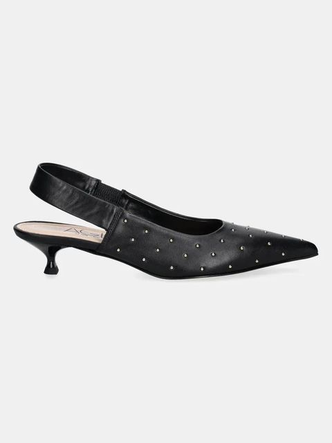 AGL czółenka skórzane Lenor S Studs kolor czarny na niskim obcasie z odkrytą piętą D167022PCKS0573656 - zdjęcie produktu nr 2