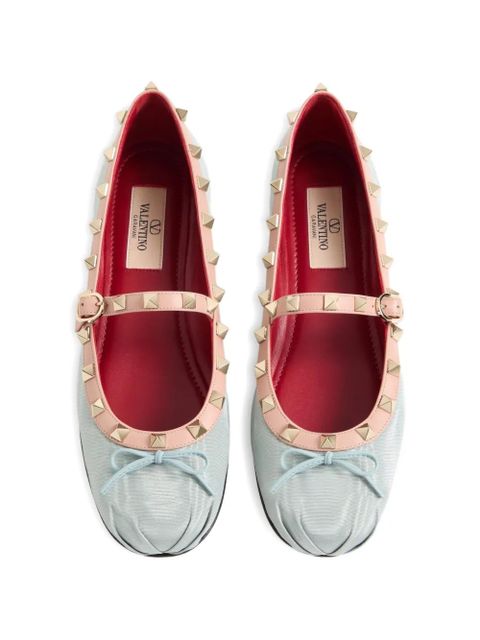 Valentino Garavani Rockstud Mary-Jane ballerina in moiré fabric 05mm - Blue