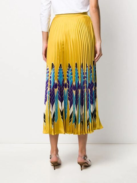 Valentino Garavani feather print pleated midi skirt - Yellow