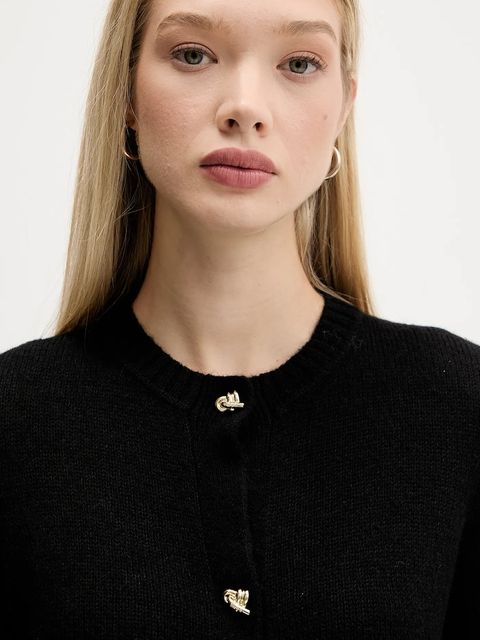 HUGO kardigan z wełną damski kolor czarny 50548248