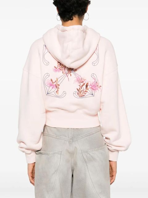 Off-White floral-embroidered cropped hoodie - Pink