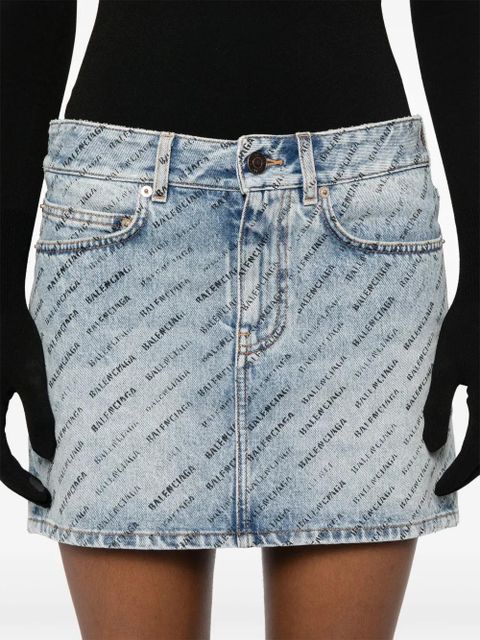 Balenciaga logo-print denim mini skirt - Blue