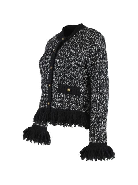 Moncler fringe-trim tweed cardigan - Black
