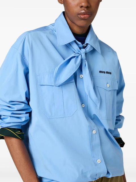 Miu Miu scarf-detail poplin shirt - Blue - zdjęcie produktu nr 2