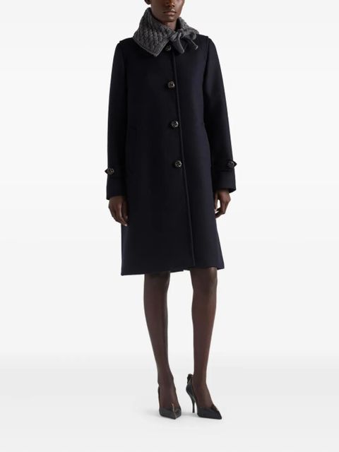 Prada Leather Button Wool Coat - Blue