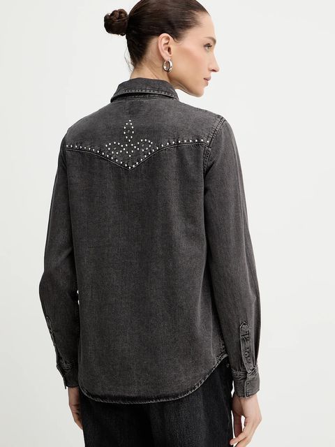 Levi's koszula bawełniana damska kolor szary regular z kołnierzykiem klasycznym 16786