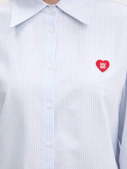 HUGO koszula bawełniana Erselia damska kolor niebieski regular z kołnierzykiem klasycznym 50556370