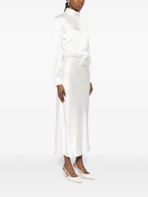Alessandra Rich high-neck ruffled silk midi dress - White