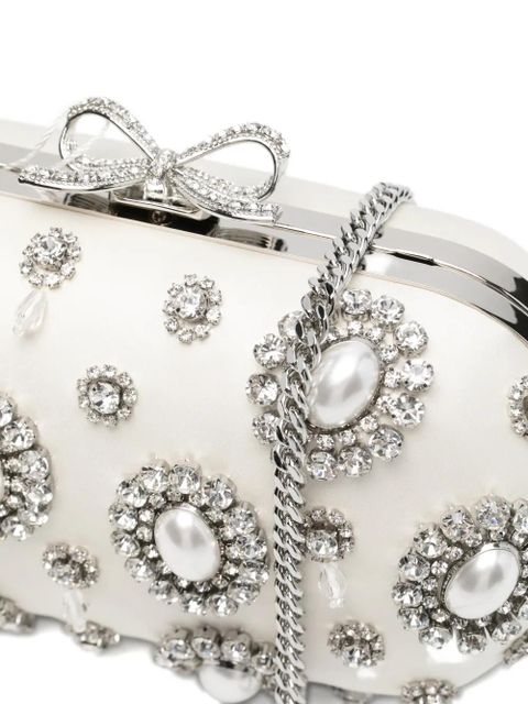 Self-Portrait crystal-embellished clutch bag - White