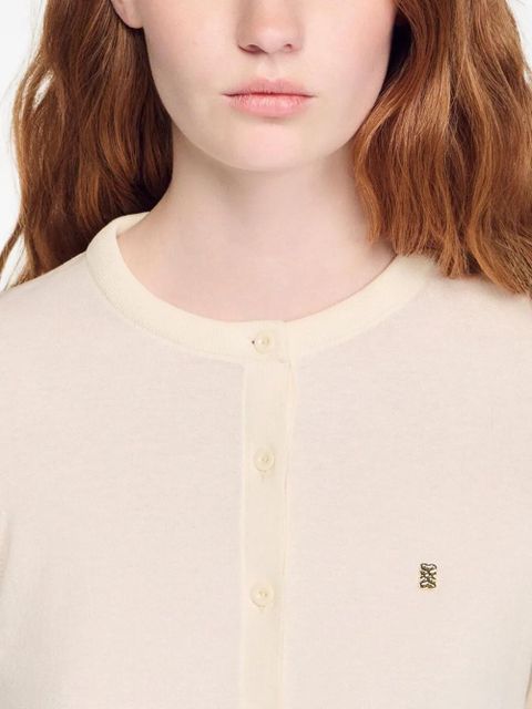SANDRO padded-round-neck cardigan - Neutrals