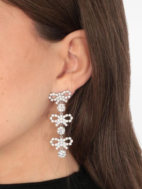 Self-Portrait crystal-embellished bow earrings - Silver