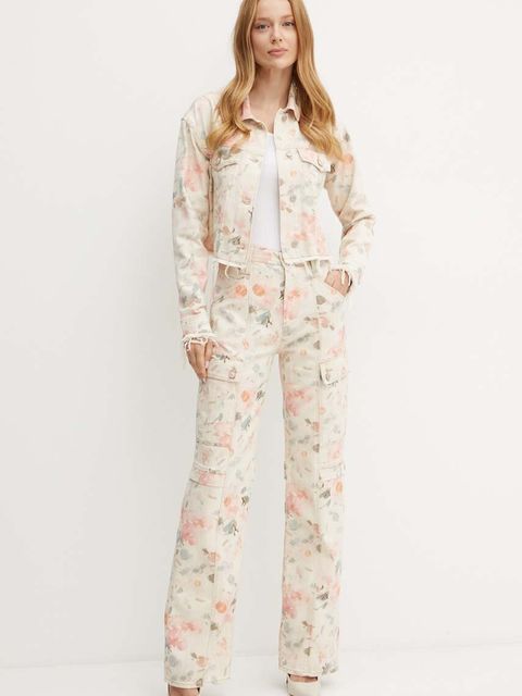 Guess kurtka jeansowa KALISA damska kolor beżowy przejściowa oversize W4YH26 D5E51