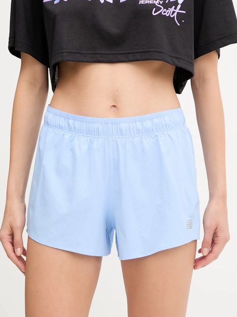 New Balance szorty treningowe kolor niebieski gładkie high waist WS41286ELE - zdjęcie produktu nr 1