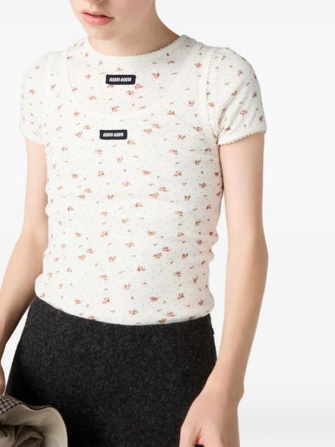 Miu Miu floral-pattern logo-label tank top - White
