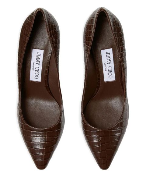 Jimmy Choo 85mm Romy crocodile-effect pointed-toe pumps - Brown