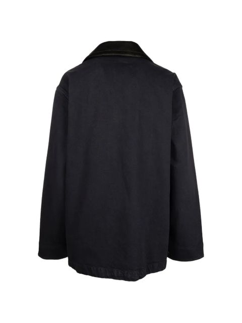 Miu Miu leather-collar logo-embroidered jacket - Blue - zdjęcie produktu nr 2