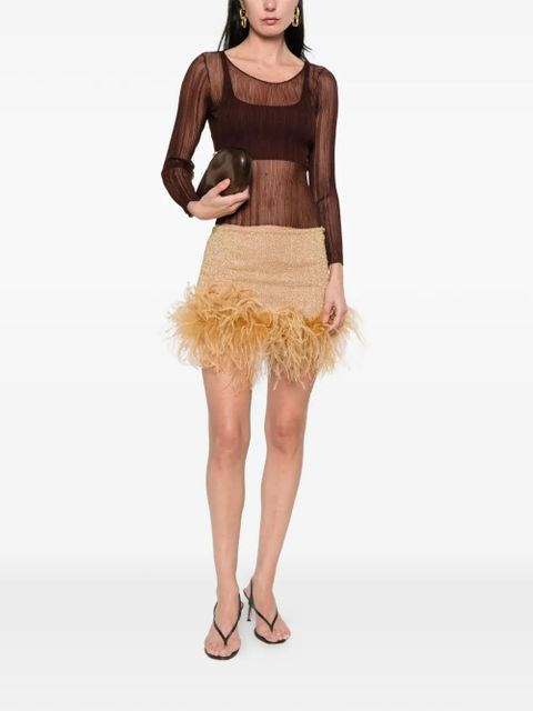 Oséree feather-trim mini skirt - Gold - zdjęcie produktu nr 2