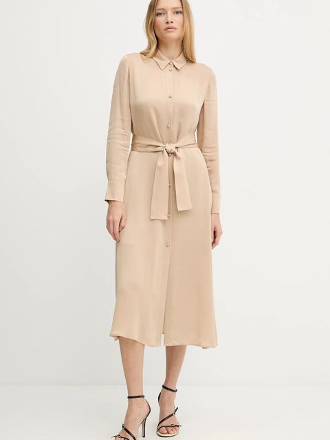 Armani Exchange sukienka kolor beżowy midi prosta XW001245 AF16121 - zdjęcie produktu nr 1