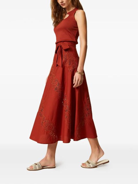 TWINSET lace belted maxi skirt - Brown