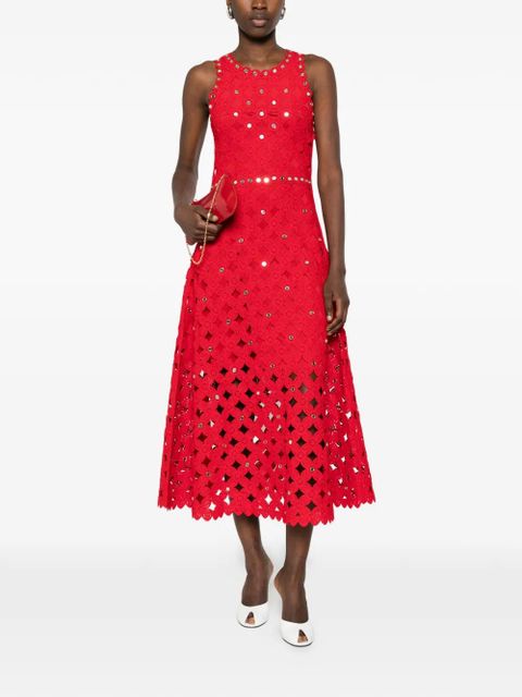 Maje scalloped-detail openwork midi dress - Red - zdjęcie produktu nr 2