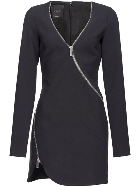 PINKO zipped crepe V-neck minidress - Black - zdjęcie produktu nr 1
