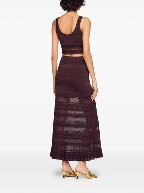 SANDRO ruffled knitted maxi skirt - Brown